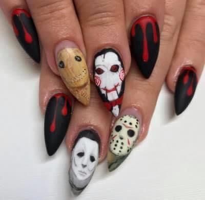 Cosmo Nails, Scary Nail Art, Ongles Halloween, Scary Nails, Nails Coquette, Monster Nails, Nails Grunge, Horror Nails, Black Halloween Nails