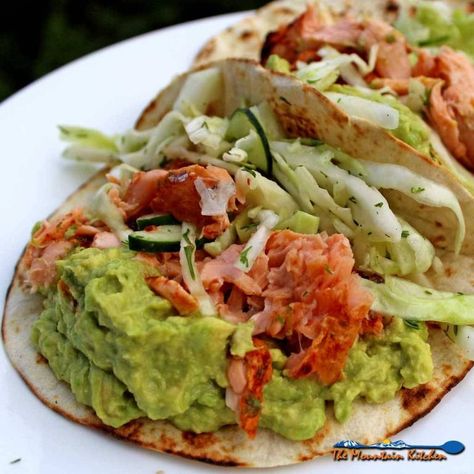 Ina's Salmon Tacos Recipe | The Mountain Kitchen Dill Slaw, Salmon Tacos Recipe, Heart Healthy Recipes Easy, Mountain Kitchen, Salmon Tacos, Taco Recipe, Healthy Tacos, Healthy Food Recipes Clean Eating, Roasted Salmon