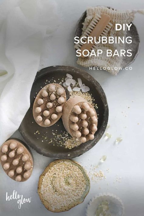 DIY Scrubbing Soap Bars - HelloGlow.co Diy Scrub Bars, Diy Bar Soap, Diy Sugar Scrub Bars, Exfoliating Soap Bar, Diy Massage, Diy Soap Recipe, Săpunuri Handmade, Hello Glow, Massage Bars