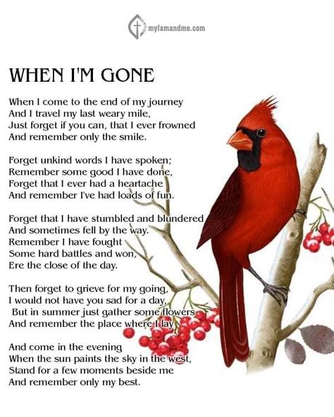 Cardinal Crossing - When I am gone .... 🌹🖤🥀🖤🌹 | Facebook When I Am Gone, Unkind Words, Dont Ever Give Up, I Miss My Family, When Someone Dies, Yes And Amen, I Have Spoken, I Love You Forever, Love You Forever