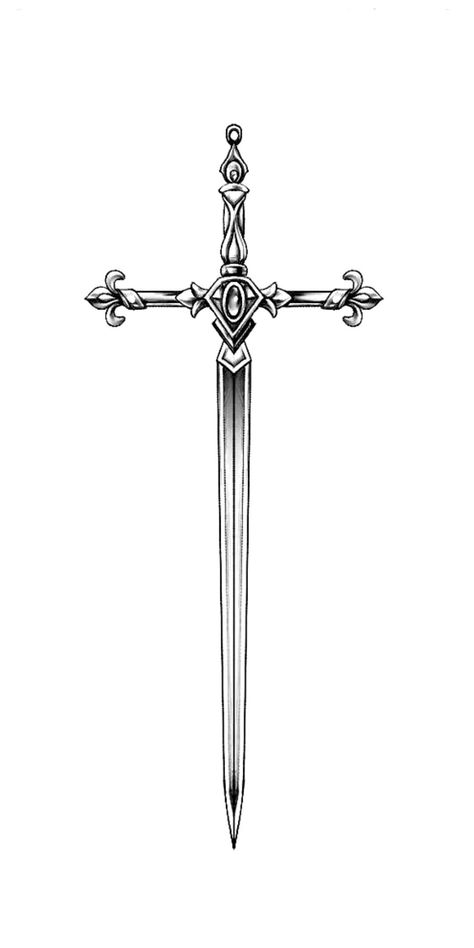 Two Swords Crossed Tattoo, Cross Swords Tattoo Design, Medieval Swords Illustration, Dagger Back Tattoo, Dagger Tattoo Women, Ataraxia Tattoo, Heart And Dagger Tattoo, Feminine Dagger Tattoo, Pretty Cross Tattoo