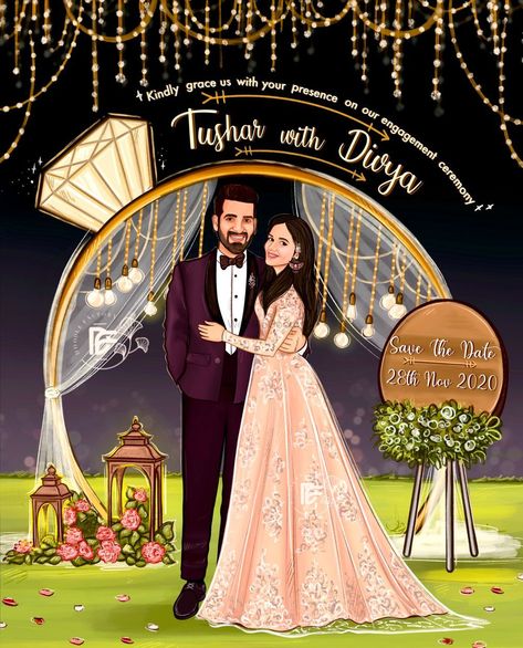 Photo By Doodle Factory - Invitations Caricature Wedding Invitations Indian, Shaadi Vibes, Engagement Invitation Card Design, Wedding Invitations Indian, Cartoon Wedding Invitations, Caricature Wedding Invitations, Wedding Illustration Card, Couple Illustration Wedding, Engagement Invite