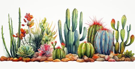 Different Types Of Cactus, Types Of Cactus Plants, Types Of Cactus, Cactus Paintings, Cactus Collection, Cactus Drawing, Cactus Types, Watercolor Cactus, Cactus Y Suculentas