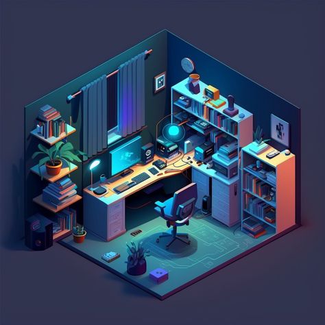 Isometric Art Blender, Blender Room 3d, Blender 3d Room, 3d Blender Ideas, Blender Isometric Room, 3d Art Blender, Blender Ideas 3d, Blender Diorama, Blender Isometric