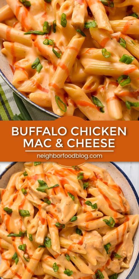 Creamy Buffalo Chicken Mac And Cheese, Buffalo Cream Sauce, Lunch Ideas With Mac And Cheese, Things To Make With Buffalo Sauce, Creamy Buffalo Mac And Cheese, Buffalo Chicken Man And Cheese, Week Night Supper Ideas, Homemade Buffalo Chicken Mac And Cheese, Buffalo Ranch Mac And Cheese