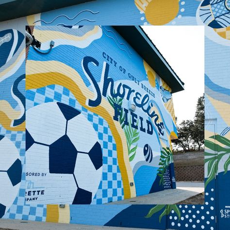 Shoreline Park Mural | Spence Studios Sports Mural, Masonry Paint, Country Fair, Mural Art, Wall Murals, Fun Facts, Art Reference, Mural, Wall Art