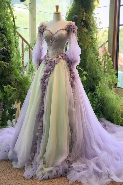 Wisteria inspired gown Fairy Dresses, Fantasy Dresses, Princess Gown, Prom Dress Inspiration, Fantasy Gowns, Pretty Prom Dresses, Fairytale Dress, Trendy Outfit, Fantasy Dress