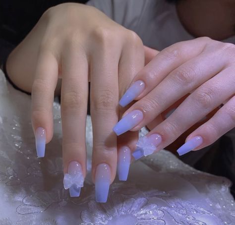 Nail Designs With Ribbon, Nails With Ribbon Design, Douyin Nails Purple, Korean Purple Nails, Pastel Purple Nails Aesthetic, Purple Bow Nails, Nails With 3d Designs, Nails Purple Pastel, Nails With Ribbon