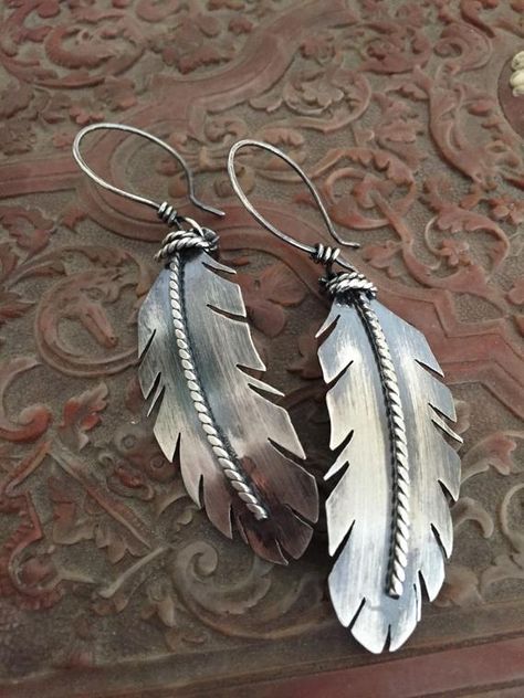 Torch Fired Enamel Jewelry, Feather Earrings Silver, Small Drop Earrings, Silver Chain Earrings, Metalsmithing Jewelry, Winter Jewelry, Feather Jewelry, Southwestern Jewelry, Jewelry Techniques