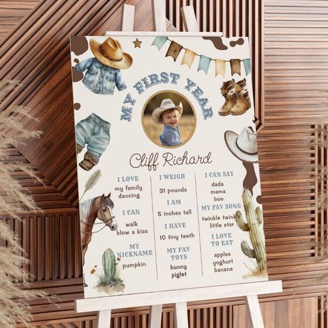 First Rodeo cowboy gender neutral photo Milestone Rodeo First Birthday Party, Rodeo First Birthday, Painted Banner, Rodeo Birthday Parties, My First Rodeo, Rodeo Birthday, Birthday Party Design, Milestone Poster, First Rodeo