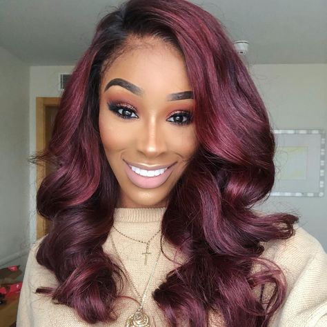 Mariam Musa on Instagram: “Sunday smiles ✨ for all asking for my hair details it a wig by @rpgshowwig ❤️ I will be doing a insta live with them soon doing a cheeky…” Auburn Hairstyles, Body Wave Weave Hairstyles, Glueless Lace Front Wigs, Brazilian Body Wave Hair, Wine Hair, Red Wigs, Burgundy Hair, Body Wave Hair, Front Lace Wigs Human Hair