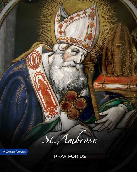 December 7th | St. Ambrose. He was one of the most illustrious Fathers and Doctors of the Church, and fitly chosen, together with St. Augustine, St. John Chrysostom, and St. Athanasius, to uphold the venerable Chair of the Prince of the Apostles in the tribune of St. Peter's at Rome.  AMBROSE AND THE ARIANS.—Rarely, if ever, has a Christian bishop been so universally popular, in the best sense of that much abused term, as Ambrose of Milan. ...  #prayforus #saint #bishop #doctor #CatholicAnswers Saint Ambrose, St John Chrysostom, St Athanasius, St Ambrose, Catholic Answers, John Chrysostom, The Apostles, April 4, St Augustine