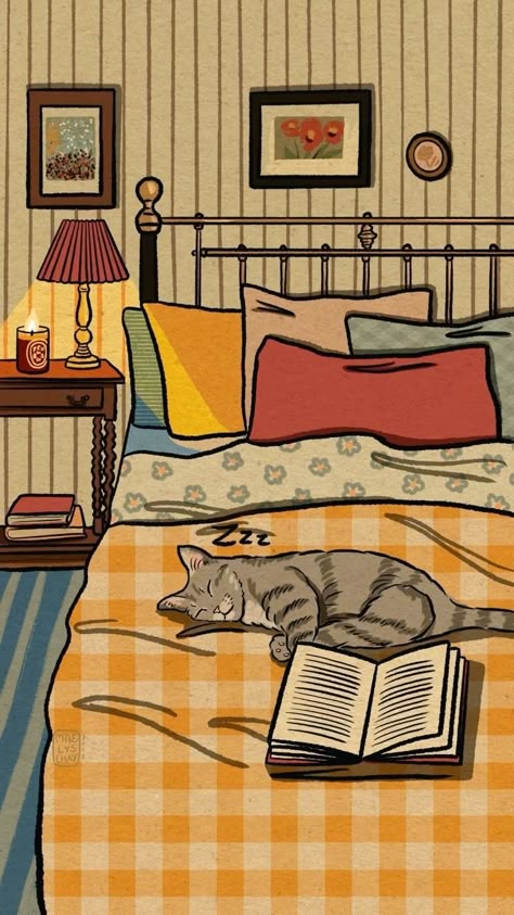 Cozy Drawing, Sleepy Kitten, Cute Cat Illustration, Vintage Illustration Art, Art Mignon, Illustration Vintage, Art Et Illustration, Dreamy Art, Cat Illustration