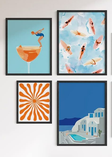 Seascape Posters Gallery Wall Art Set of 6 - Beach Wall Art, Evil Eye Wall Decor, Travel Pictures for Wall, California Wall Art, Blue Poster, Orange Wall Art, trendy wall art, living room design, living room decor, modern living room Posters Gallery Wall, Dorm Paintings, Evil Eye Wall Decor, College Dorm Inspo, Blue Dorm, Haus And Hues, Eye Wall Decor, Bright Colors Art, Travel Gallery Wall