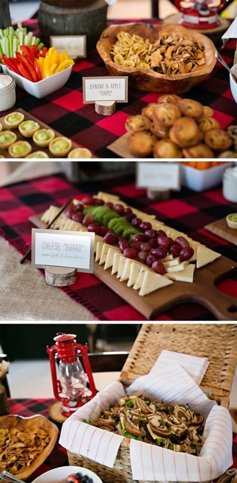 Party Food Snacks Ideas, Birthday Party Food Snacks, Food Snacks Ideas, Lumberjack Party Food, Lumberjack Birthday Party Food, Party Food Snacks, Lumberjack 1st Birthday, 1st Birthday Party Ideas, Lila Party