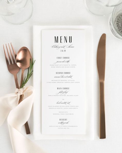 Mid Century Romance Wedding Menus - Wedding Menus by Shine Romance Dinner, Diy Wedding Menu, Beef Filet, Printable Wedding Menu, Printable Menu Template, Reception Food, Wedding Dresses Cinderella, Cinderella Wedding, Wedding Menu Template