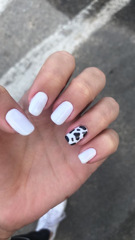 White Nails With Cow Print, Cow Print Nails Square, White Cow Print Nails, Cow Print Nail Designs, Summer Nails Diy, Year Nails, White Tip Nails, Western Nails, Nail Goals