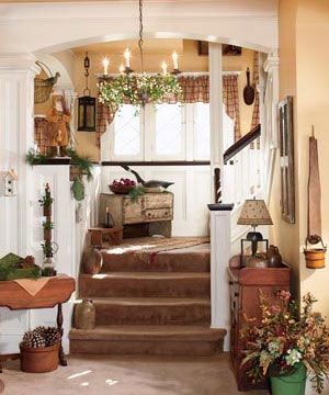 Top Of Stair Landing Decor Ideas, Stair Landing Decor Ideas, Landing Decor Ideas, Country Sampler Farmhouse, Stair Landing Decor, Landing Decor, Country Sampler Magazine, Sweet Home Design, Country Sampler