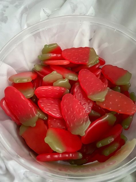 Strawberries, Candy, Bowl, Green, Red, White