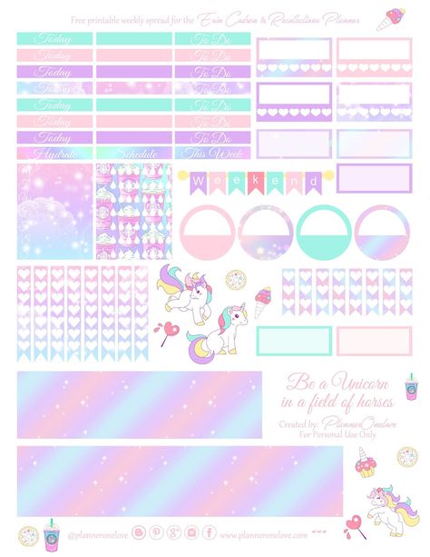 Unicorns!!   Okay, so I made so many different versions of this kit I've lost count. I kept changing the colors and the clip art. Somet... Unicorn Planner, Free Printable Planner, Recollections Planner, Barbie Printables, To Do Planner, Free Printable Planner Stickers, Free Planner Stickers, Mini Planner, Planner Printables Free