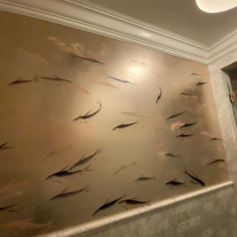 9 Likes, 1 Comments - Hand Painted Wallpaper (@ecwallpaper) on Instagram: “Fish hand painted wallpaper silver gilded on paper with pearlescent antiquing  #ecwallpaper…” Chinoiserie Paintings, Famous Wallpaper, Panel Walls, De Gournay Wallpaper, Painted Wallpaper, Chinese Wallpaper, Wallpaper Ceiling, Hand Painted Wallpaper, Animal Print Wallpaper