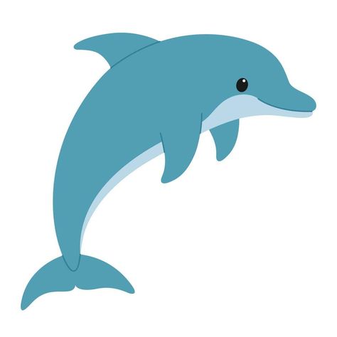 Cute blue dolphin jumping. Sea and ocean animal. Underwater life. Childish character. Vector flat illustration isolated on white background Ocean Character Design, Dolphin Illustration, Hawaii Postcard, Blue Dolphin, Character Vector, Underwater Life, Cartoons Png, Ocean Animals, Sea And Ocean