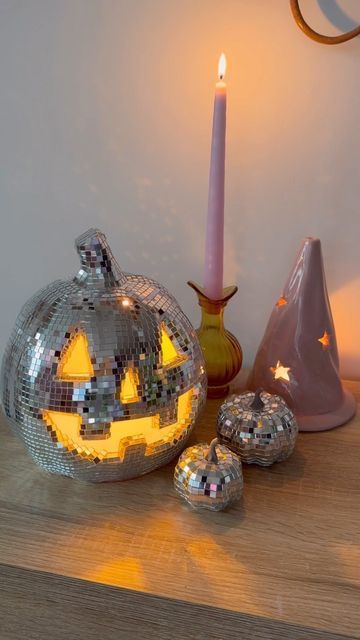 Pumpkin Disco Ball, Disco Ball Halloween Decor, Disco Cauldron, Disco Halloween Decor, Halloween Decor Inside, Disco Ball Halloween, Disco Witch, Disco Ghost, Creative Pumpkin Painting Ideas