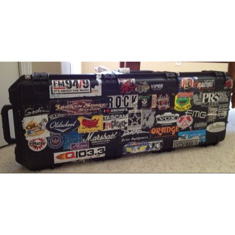 Got stickers anyone for my Road Dog Guitar Case :) Guitar Case With Stickers, Guitar Case Stickers, Instrument Case Decorated, Got Stickers, Guitar Stickers, Guitar Case, Damaged Goods, Guitar Accessories, Music Guitar