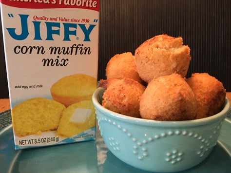 Easy Hush Puppy Recipe, Hushpuppies Recipe, Jiffy Cornbread Recipes, Hush Puppies Recipe, Hush Puppy, Jiffy Mix, Corn Muffin, Jiffy Corn Muffin Mix, Jiffy Cornbread