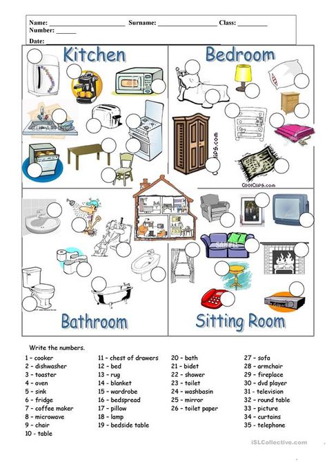 Rooms and furniture - English ESL Worksheets for distance learning and physical classrooms Furniture Images, Esl Vocabulary, English Exercises, Fun Worksheets, English Activities, Vocabulary Worksheets, School Room, Esl Worksheets, Language Teaching