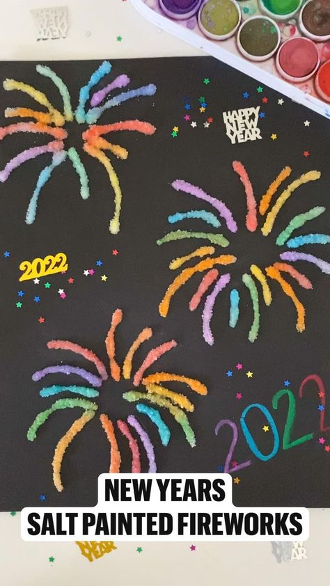 New Years Salt Painted Fireworks | Preschool crafts, Preschool art, New year's crafts News Years Crafts For Kids, New Year's Eve Crafts, Fourth Of July Crafts For Kids, New Year's Eve Activities, New Year Art, New Years Activities, Easter Decorations Dollar Store, New Year's Crafts, Daycare Crafts