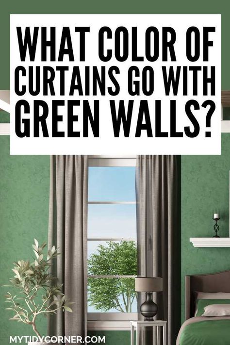 Looking for the best curtain colors for green walls? You will find these green wall curtain ideas helpful. Here are the best color curtains for green walls. Find out what color of curtains go with green walls. Green Office Curtains, Green Wall Curtain Ideas, Wall Curtain Ideas, Olive Green Rooms, Green Living Room Color Scheme, Green Curtains Living Room, Light Green Rooms, Green Curtains Bedroom, Curtain Colors