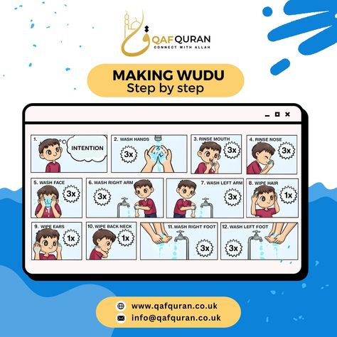 "Starting your day with a clean heart and pure intention! Learn the step-by-step guide to performing Wudu (ablution), a fundamental practice in Islam that prepares us for prayer and spiritual growth. - #Wudu - #Ablution - #IslamicPractices - #MuslimLife - #SpiritualCleansing - #PurityInIslam - #WorshipEssentials - #FaithAndPractice #QafQuranUK Wudu Steps, Clean Heart, Spiritual Cleansing, Spiritual Growth, Face Wash, Step Guide, Quran, Step By Step, Spirituality