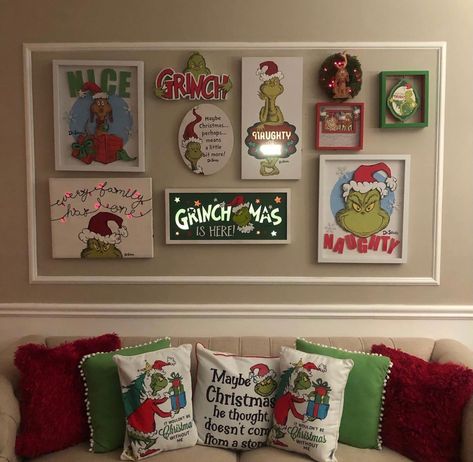 Living Room Grinch Decor, Grinchmas Home Decor, Grinch Christmas Decorations Bedroom, Grinch Home Decor Christmas Decorations, Grinch Indoor Decorations, Grinch Room Ideas, Grinch Cocoa Bar, Grinch Coffee Bar, The Grinch Christmas Decor