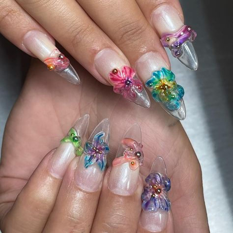 🌸some 3D flowers and blobs on a fake airbrushed elongated nail bed and clear tips with a custom mixed sheen🌸 Created using @oneair_professional Beige + a mix of @gellyfitaus sheer colours Nail Bed, 3d Flowers, Flower Nails, Different Colours, Different Colors, Nails, Bed, Flowers, Quick Saves