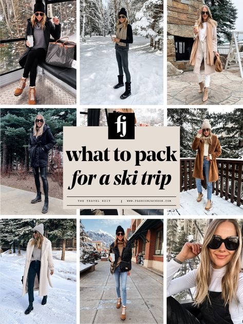 What to Pack for a Ski Trip: Best Gear & Outfit Guide - Fashion Jackson Park City Style Winter, Mountain Day Trip Outfit, Park City Utah Winter Fashion, Ski Chic Outfit Winter Style, Packing For Aspen Winter, Packing For Skiing Trip, Ski Travel Outfit, What To Pack For A Ski Trip To Colorado, Park City Packing List