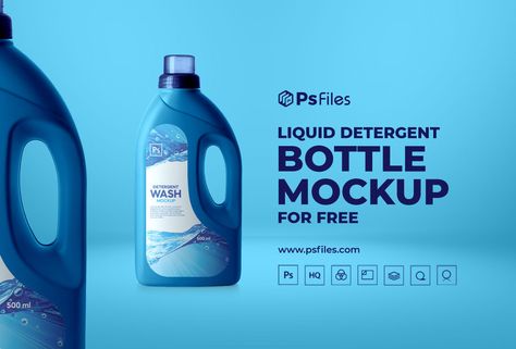 The post Detergent Washing Liquid Bottle Mockup PSD for Free appeared first on PsFiles. This is a free PSD plastic Bottle Mockup to showcase your detergent or Cleaning Products branding and packaging design in a photorealistic look. Smart Objects allow you to edit this mockup very easily. Just place your design inside them. Colorof the bottle are changeable. Enjoy! File Info: Dimensions: 4500 x 3500 px – 300 dpi Available Format: Fully Layered […] The post Detergent Washing Liquid Bottle M Detergent Packaging Design, Small Plastic Bottles, Detergent Bottles, Bottle Label Design, Medicine Bottles, Cosmetic Bottles, Psd Template Free, Washing Liquid, Liquid Detergent