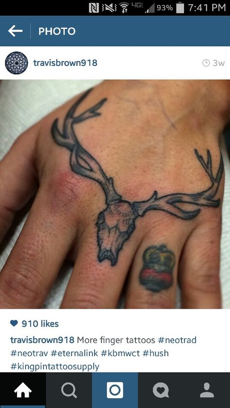 Deer skull and antlers Skull Finger Tattoo, Skull Finger Tattoos, Buck Skull, Knuckle Tattoo, Knuckle Tattoos, Goat Skull, King Pin, Deer Skull, Finger Tattoo