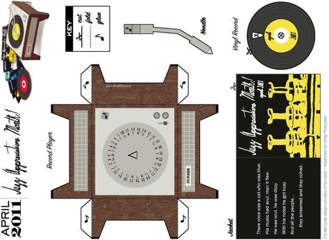 PAPERMAU: A Record Player Miniature Paper Model - by Curiosity Group Records Diy, Record Crafts, Doll Miniatures, Vinyl Player, Paper Toys Template, Diy Doll Miniatures, Dollhouse Printables, Miniature Printables, Paper Games