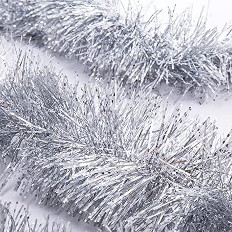 Amazon.com: YYCRAFT 15 Yards (45 Feet) Commercial Length Thick Foil Tinsel Christmas Garland Classic Christmas Decorations, Silver : Home & Kitchen Christmas Tree Tinsel Garland, Ceiling Decorations, Tinsel Christmas, Tinsel Christmas Tree, Classic Christmas Decorations, Christmas Tinsel, Sparkly Party, Christmas Decorations Garland, Tinsel Garland