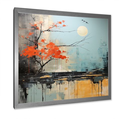 This beautiful "Grey Orange Asian Landscape II" Framed Canvas Art is printed using the highest quality fade resistant ink on canvas. Every one of our Abstract Wall art is printed on premium quality cotton canvas. Bird Painting Acrylic, Abstract Tree Painting, Asian Landscape, Painting References, Diy Abstract Canvas Art, Canvas Painting Landscape, Nature Art Painting, Abstract Art Landscape, Art Inspiration Painting