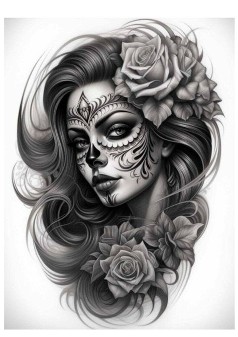 Mexican Female Tattoo, Dia De Los Muertos Tattoo Ideas Woman, Woman Skull Tattoo, Chicano Style Tattoo Design, Catrina Drawing, Chicano Tattoo Design Ideas, Chicana Tattoos For Women, Dia De Los Muertos Tattoo Ideas, Chicana Tattoo Design