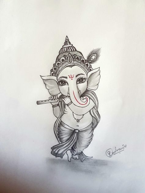 Ganapati Drawing Pencil, Ganesha Henna, Drawing Bed, Mata Lakshmi, Pencil Colour Painting, Ganesha Sketch, Ganesh Tattoo, Pencil Sketches Easy, Ganesha Drawing