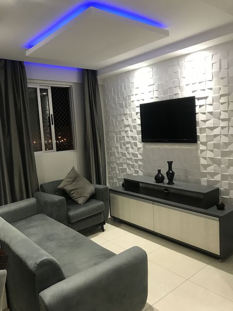 Sala de Estar Cinza,Preto e Azul Latest Living Room Designs, Small Room Decor, Living Room Design Inspiration, Decor Home Living Room, Living Room Decor Apartment, House Interior Decor, Small Room, Home Design Decor, Alam Yang Indah