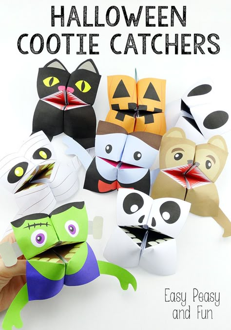 Halloween Cootie Catchers - Origami for Kids - Easy Peasy and Fun Thanksgiving Arrangements, Origami Halloween, Halloween Origami, Kraf Kertas, October Art, Halloween Paper Crafts, Halloween Fest, Halloween Printables Free, Holiday Crafts For Kids