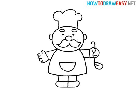 How to Draw a Chef Easy #Coocking #ChefDrawing #HowtoDrawaChef #ChefDrawingTutorials #ChefHatDrawing #HatDrawing #ChefsHatDrawing #StepbyStepChefDrawing #StepbyStepDrawingTutorials #ArtProjects #ArtProjectsforKids #EasyArtProject #HowtoDrawaChefEasy #EasyDrawingsforBeginners Chef Drawing Easy, Chef Drawing, Elementary Drawing, Cartoon Chef, Child Nutrition, Kitchen Drawing, Easy Drawings For Beginners, Simple Henna Tattoo, Drawing Tutorials For Beginners