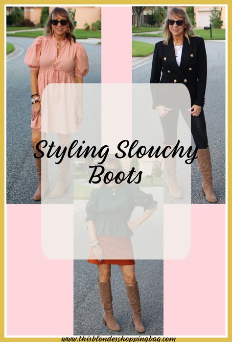 Styling Slouchy Boots - This Blonde's Shopping Bag How To Style Slouchy Boots, Slouchy Boots Outfit 2023, Slouch Boots Outfit, Slouchy Boots Outfit, Riding Boot Outfits, Flat Riding Boots, Loose Fitting Pants, Slouchy Boots, Trendy Boots