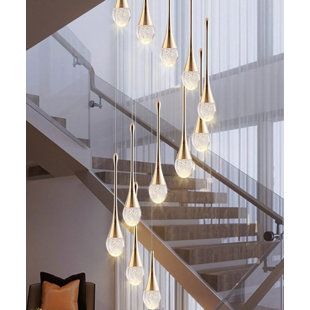 Hall And Living Room, Chandelier Creative, Hall Lighting, Led Crystal Chandelier, Ball Pendant Lighting, Steel Canopy, Stair Lighting, Staircase Chandelier, Ceiling Light Design