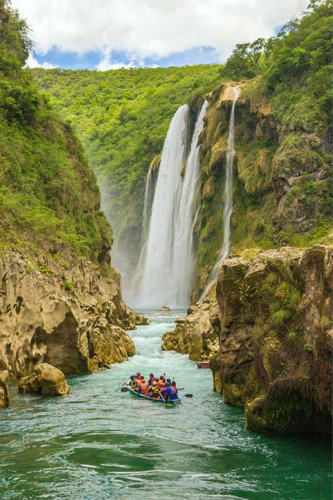 People Riding Kayak on River Between Rocky Mountains 📍Tamasopo, S.L.P., México River Between Mountains, Nature Travel, Rocky Mountains, Kayaking, Rocky, Travel, Kayaks, Mexico, Nature