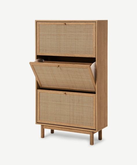 Shoe Cabinet Ideas, Ottawa Apartment, Rattan Shoe Cabinet, Cabinet Shoes, Shoe Cabinet Design, Wardrobe Aesthetic, Shoe Drawer, Muji Style, Shoe Cabinets